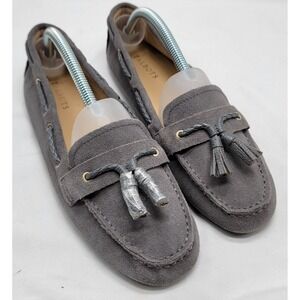 Talbots Women's Loafers Gray Suede Shoes Size 9.5 Driving Flats Tassels Leather